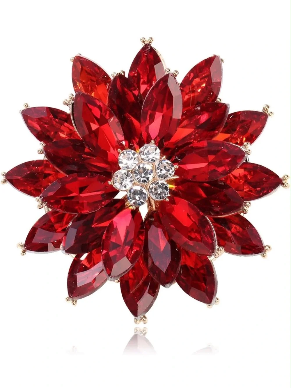 Anthropologie Red Crystal Floral Brooch Pin